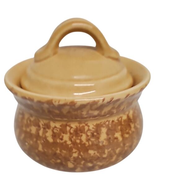 Vintage Pfaltzgraff USA Spongeware Gold Brown Creamer and Sugar Bowl w/Lid Set - Picture 9 of 14